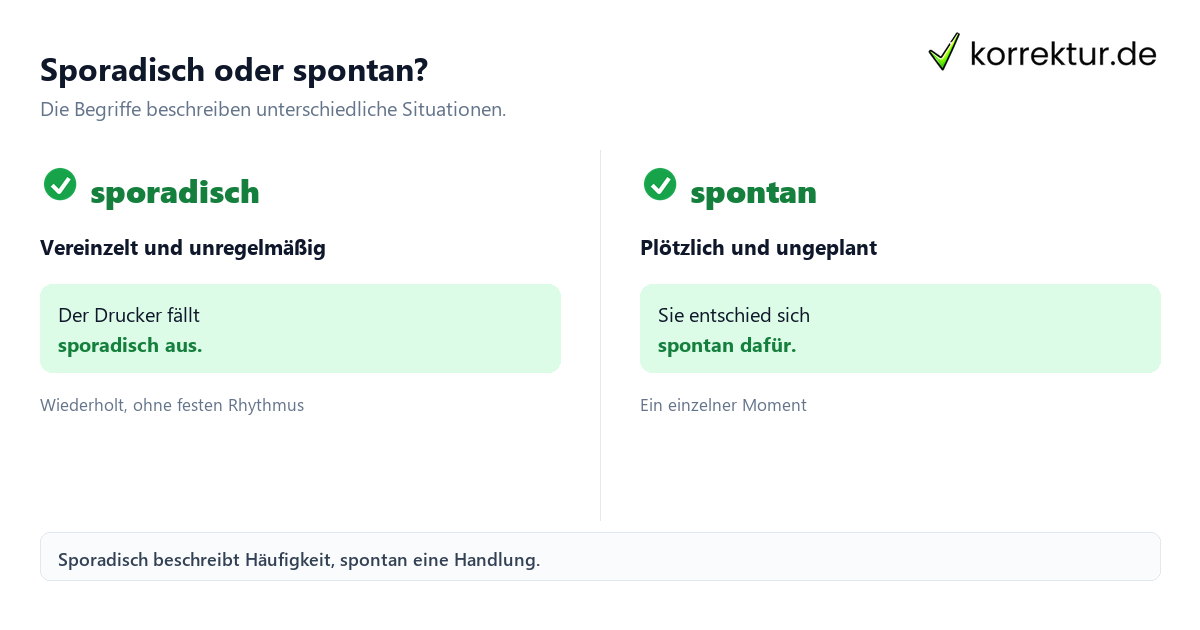 sporadisch Bedeutung im Vergleich zu spontan