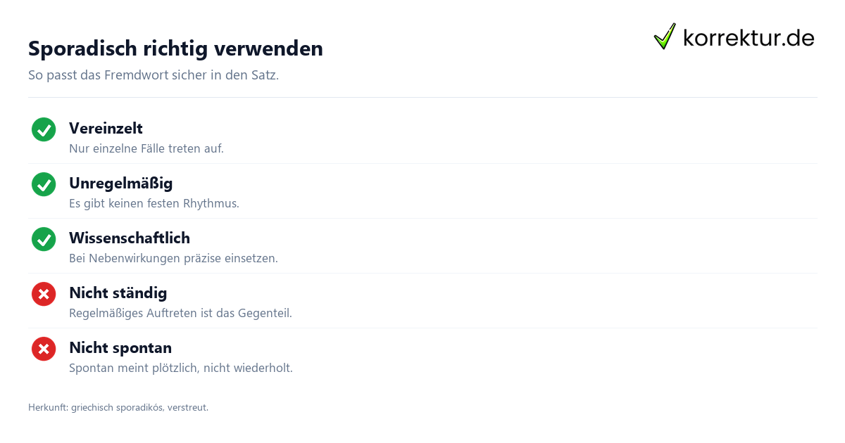sporadisch Bedeutung richtig verwenden