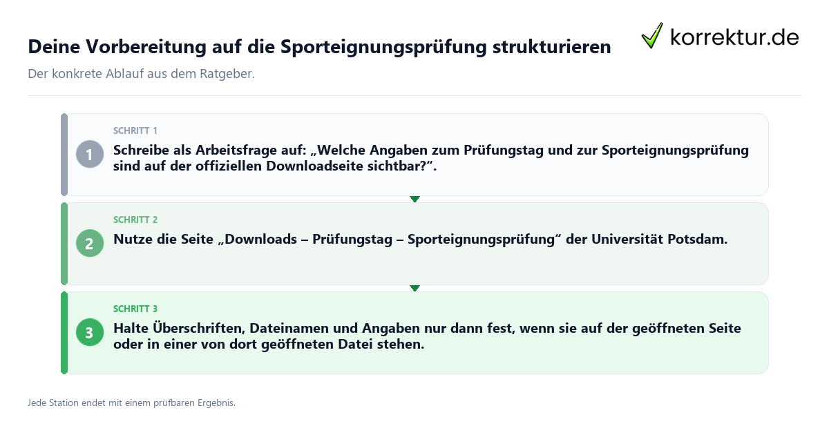 Konkrete Schritte zu Deine Vorbereitung auf die Sporteignungsprüfung strukturieren