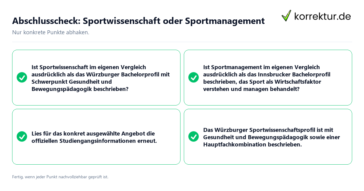 Konkreter Abschlusscheck zu Sportwissenschaft oder Sportmanagement