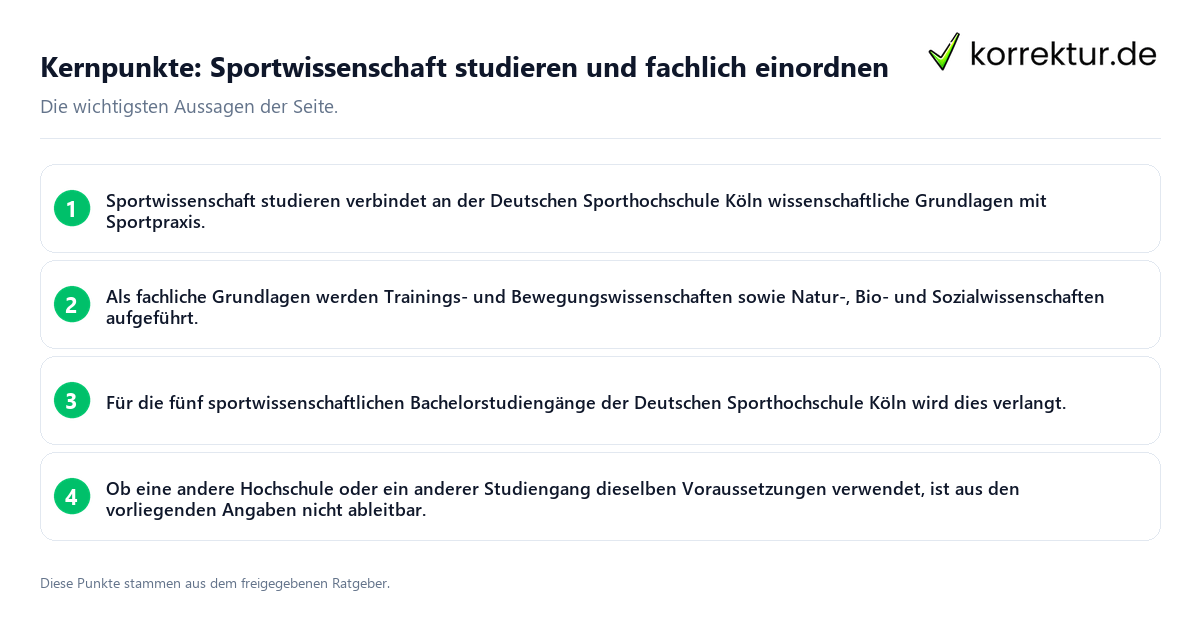 Konkrete Kernpunkte zu Sportwissenschaft studieren und fachlich einordnen