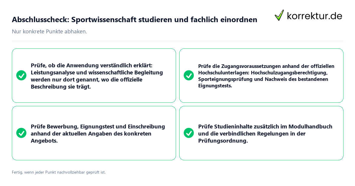 Konkreter Abschlusscheck zu Sportwissenschaft studieren und fachlich einordnen