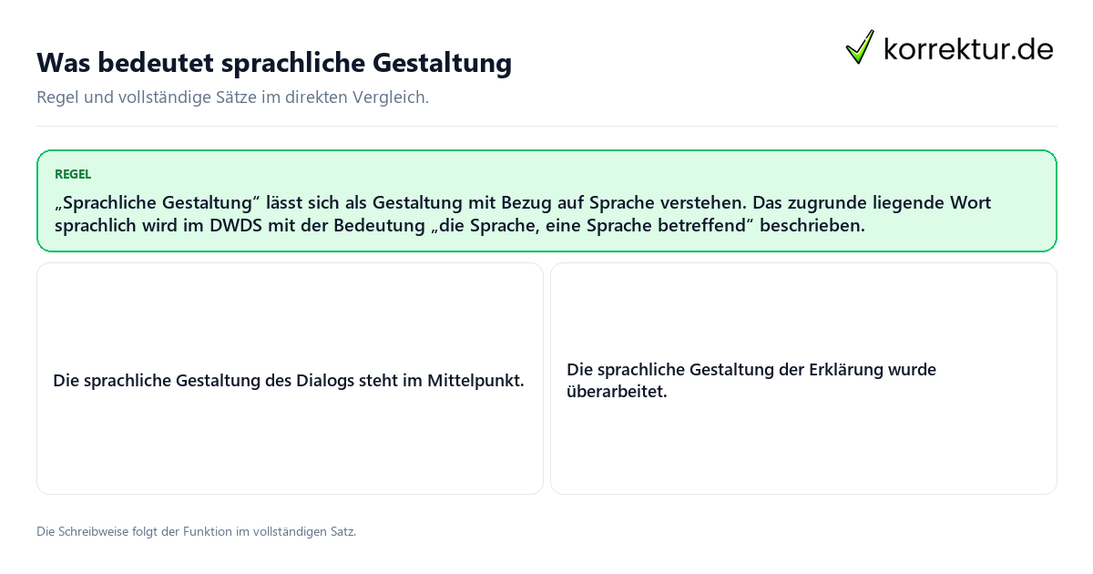 Konkrete Regel und vollständige Beispielsätze zu Was bedeutet sprachliche Gestaltung