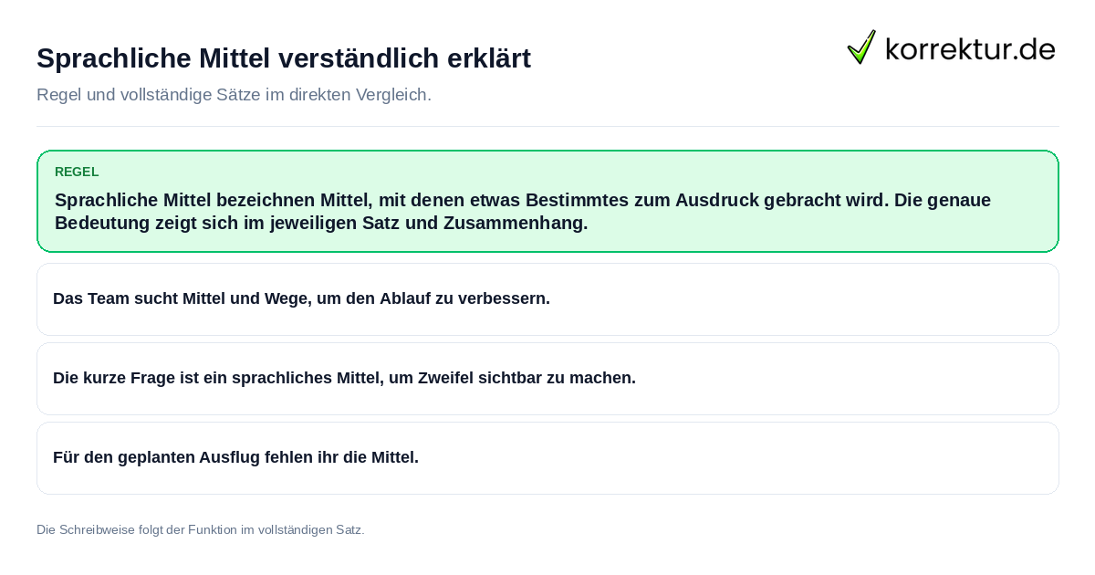Sprachliche Mittel verständlich erklärt Konkrete Regel und vollständige Beispielsätze zu Sprachliche Mittel verständlich erklärt
