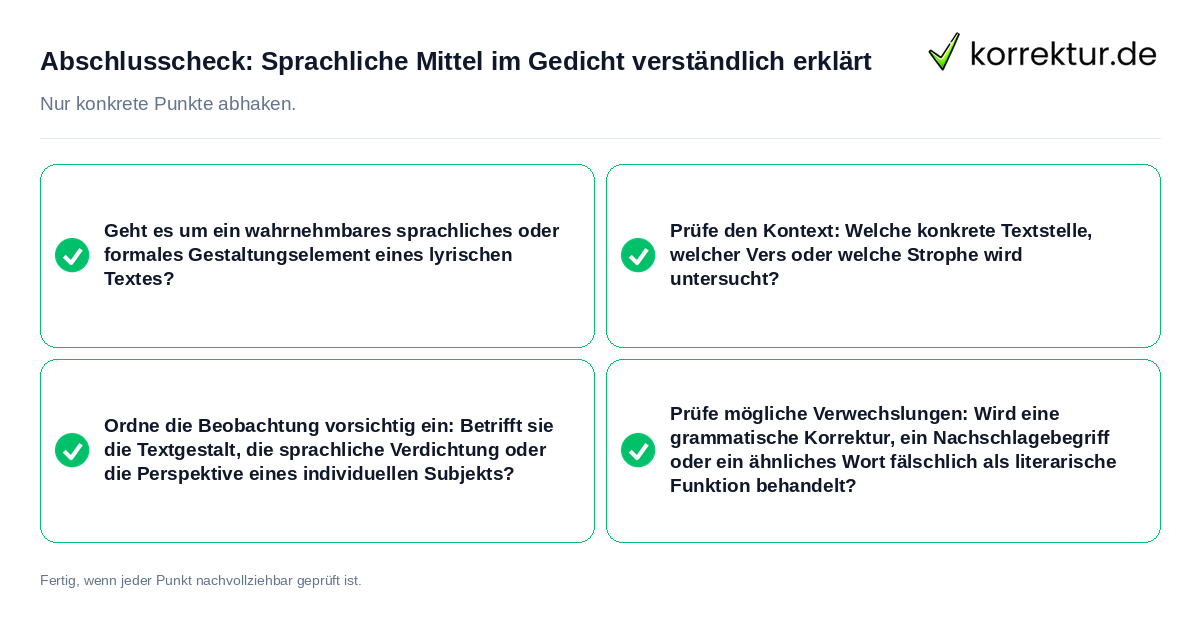 Konkreter Abschlusscheck zu Sprachliche Mittel im Gedicht verständlich erklärt