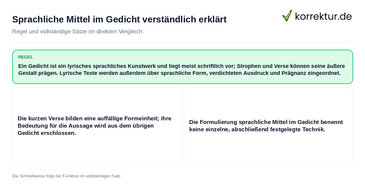 Konkrete Regel und vollständige Beispielsätze zu Sprachliche Mittel im Gedicht verständlich erklärt