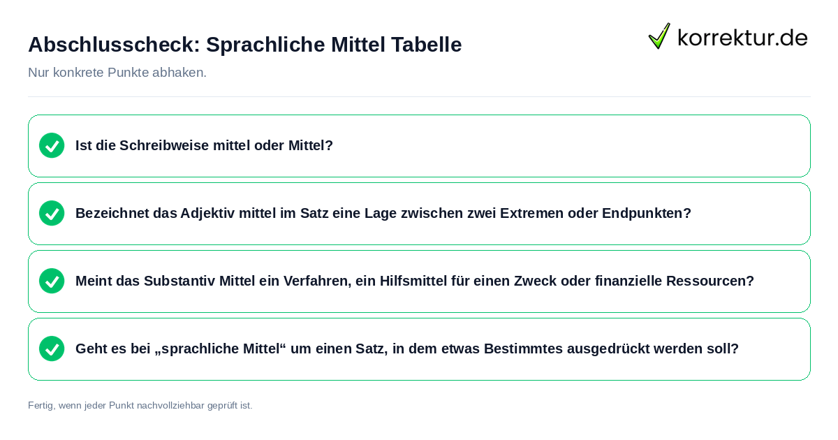 Konkreter Abschlusscheck zu Sprachliche Mittel Tabelle