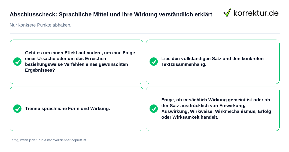 Abschlusscheck: Sprachliche Mittel und ihre Wirkung verständlich erklärt Konkreter Abschlusscheck zu Sprachliche Mittel und ihre Wirkung verständlich erklärt