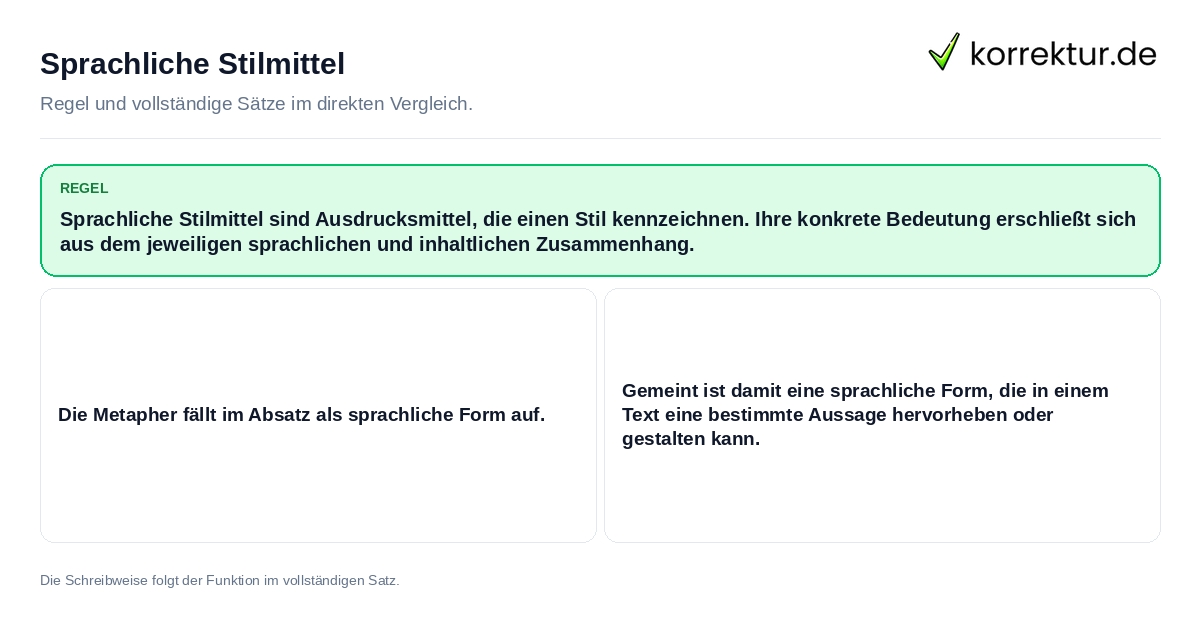 Sprachliche Stilmittel Konkrete Regel und vollständige Beispielsätze zu Sprachliche Stilmittel