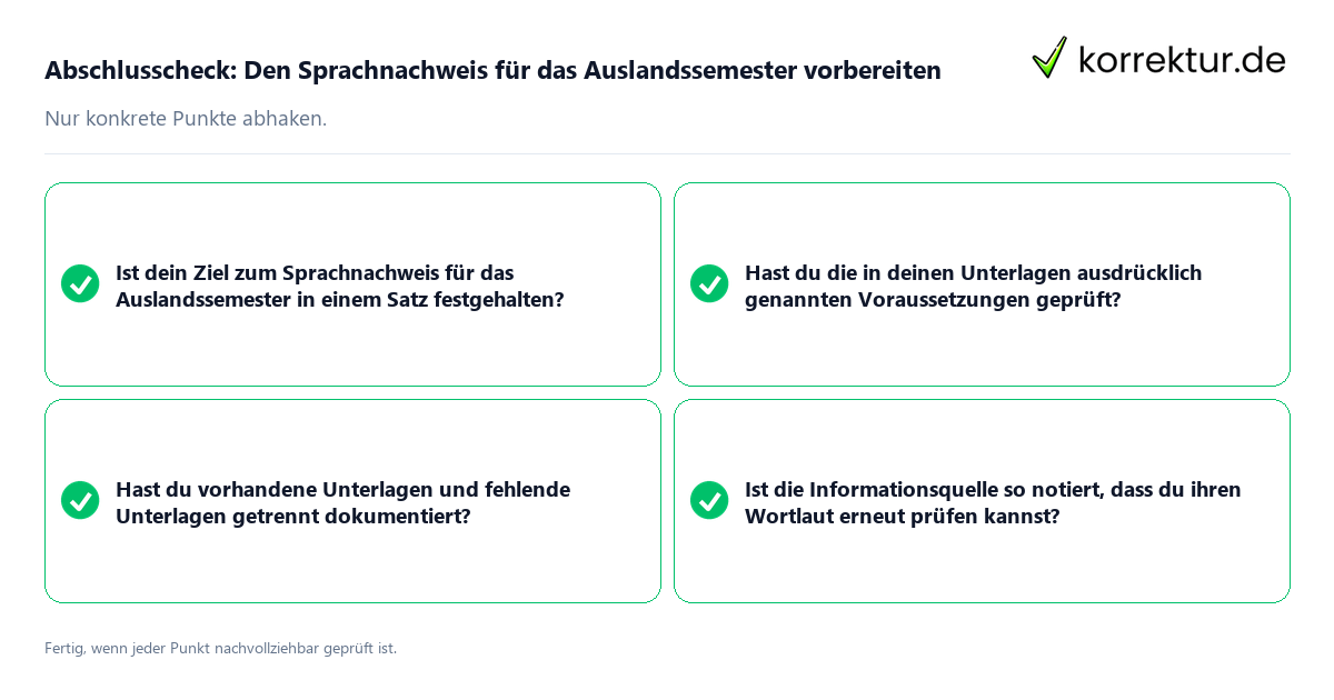 Konkreter Abschlusscheck zu Den Sprachnachweis für das Auslandssemester vorbereiten
