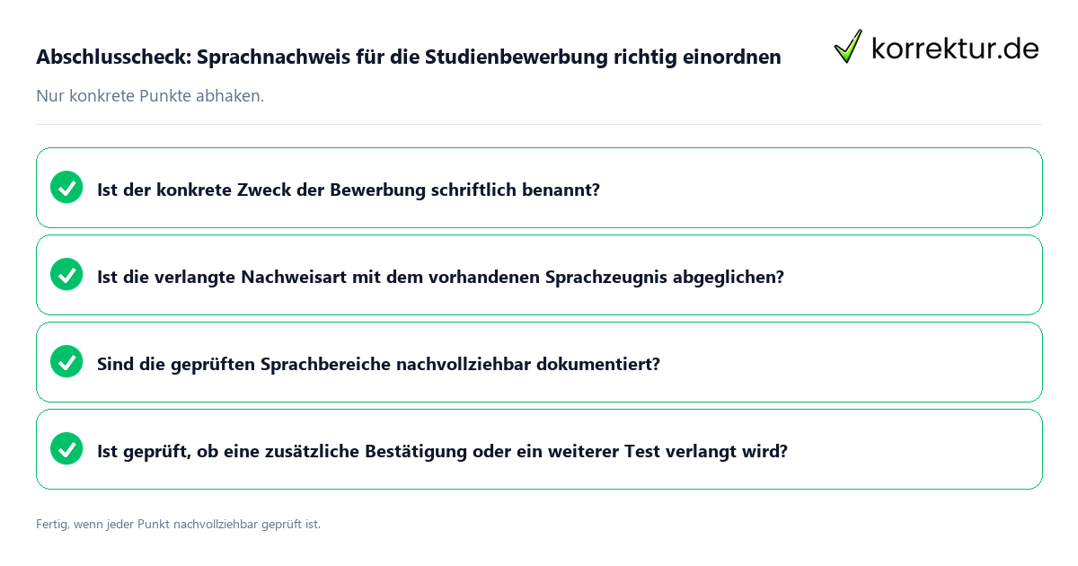 Konkreter Abschlusscheck zu Sprachnachweis für die Studienbewerbung richtig einordnen
