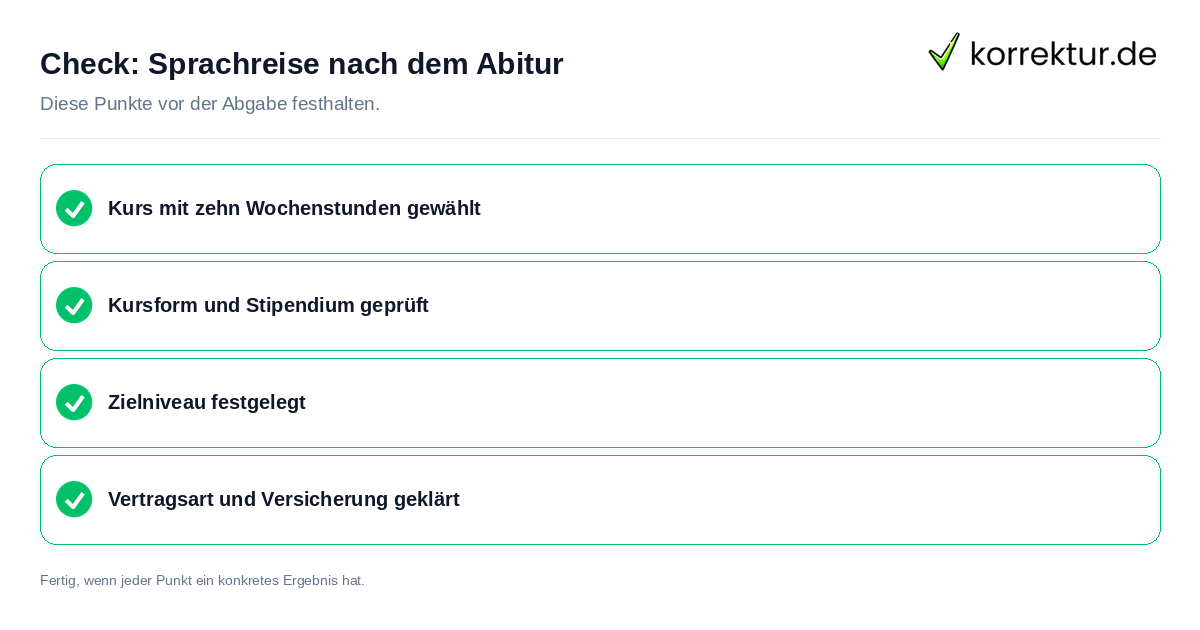 Check: Sprachreise nach dem Abitur Sprachreise nach dem Abitur: Prüfliste mit vier Punkten