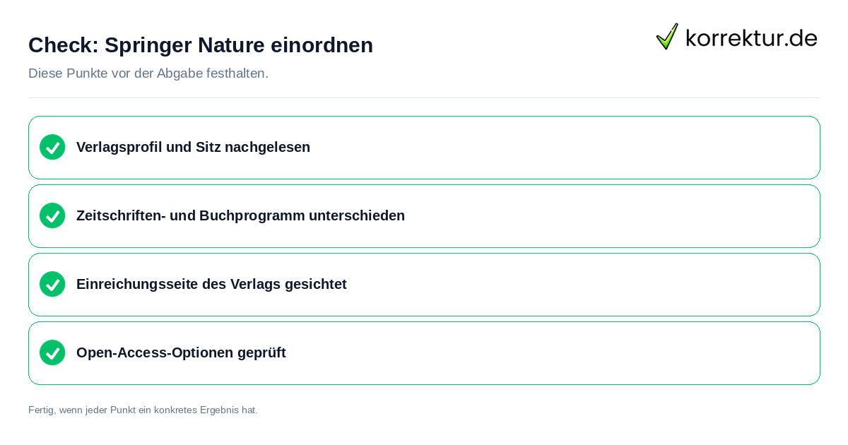 Check: Springer Nature einordnen Springer Nature einordnen: Prüfliste mit vier Punkten