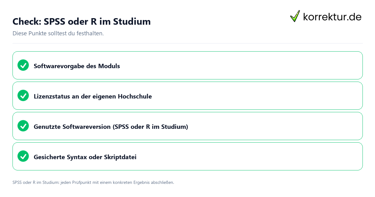 SPSS oder R im Studium mit einer themenspezifischen Checkliste
