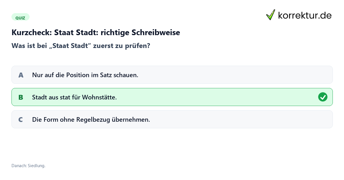 Staat Stadt: richtige Schreibweise mit einem Kurzquiz zum sinnvollen nächsten Schritt