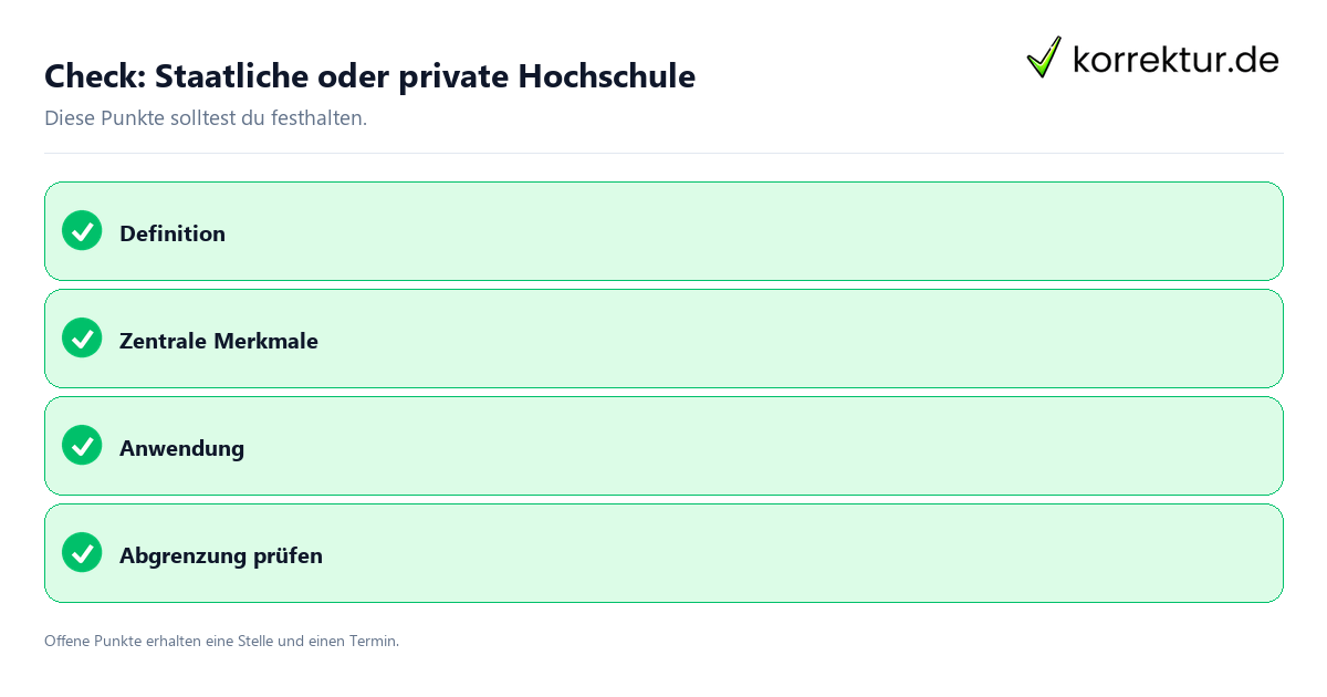 Check: Staatliche oder private Hochschule Staatliche oder private Hochschule mit Checkliste für Unterlagen und nächste Schritte