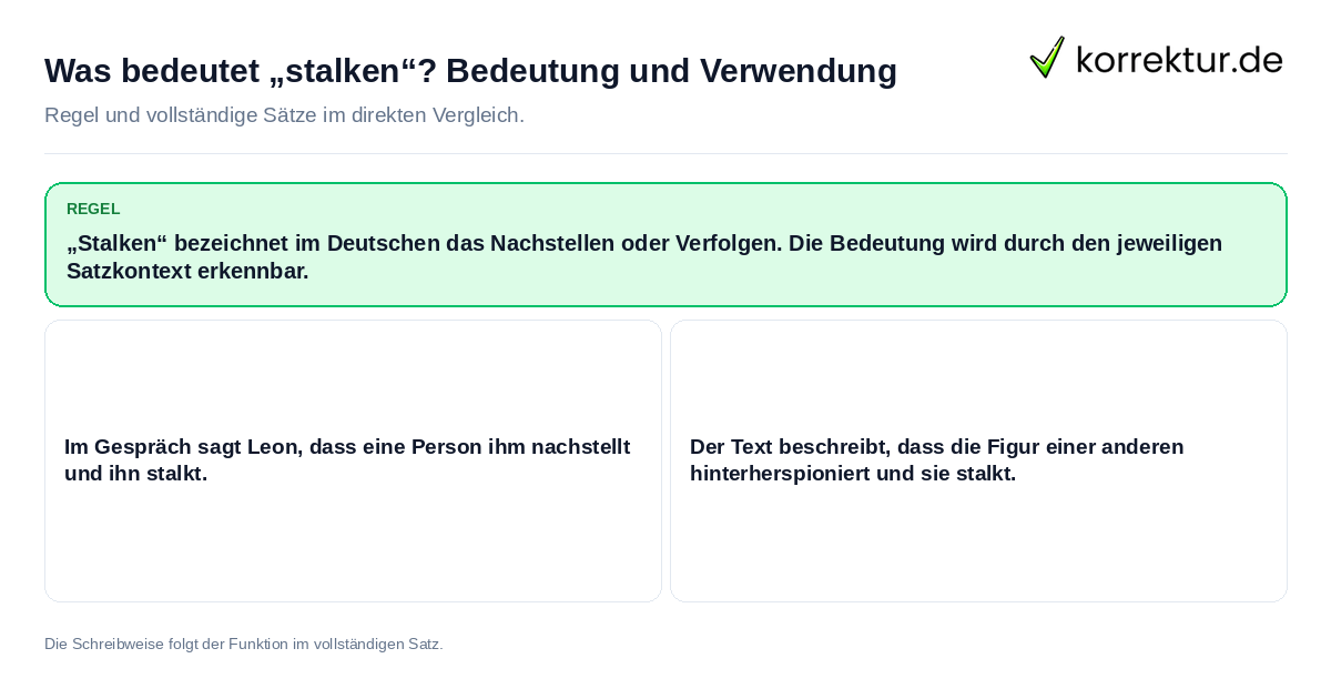 Was bedeutet „stalken“? Bedeutung und Verwendung Konkrete Regel und vollständige Beispielsätze zu Was bedeutet „stalken“? Bedeutung und Verwendung