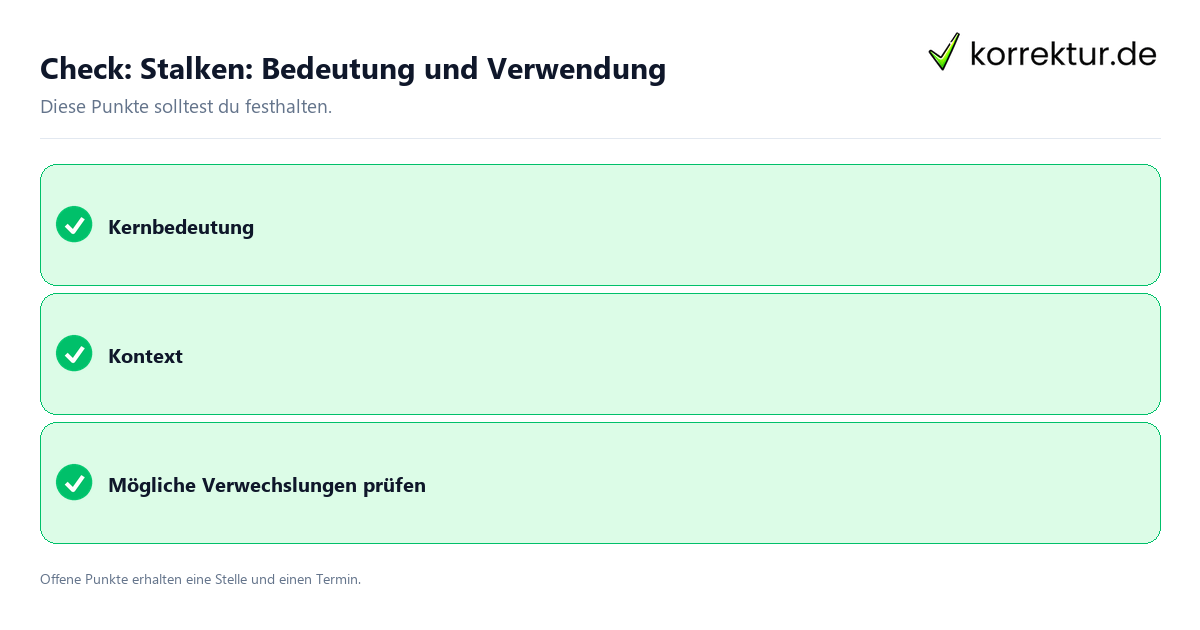 Stalken: Bedeutung und Verwendung mit Checkliste für Unterlagen und nächste Schritte
