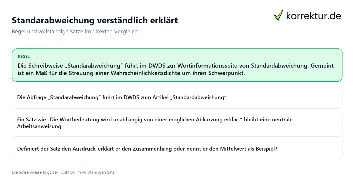 Konkrete Regel und vollständige Beispielsätze zu Standarabweichung verständlich erklärt