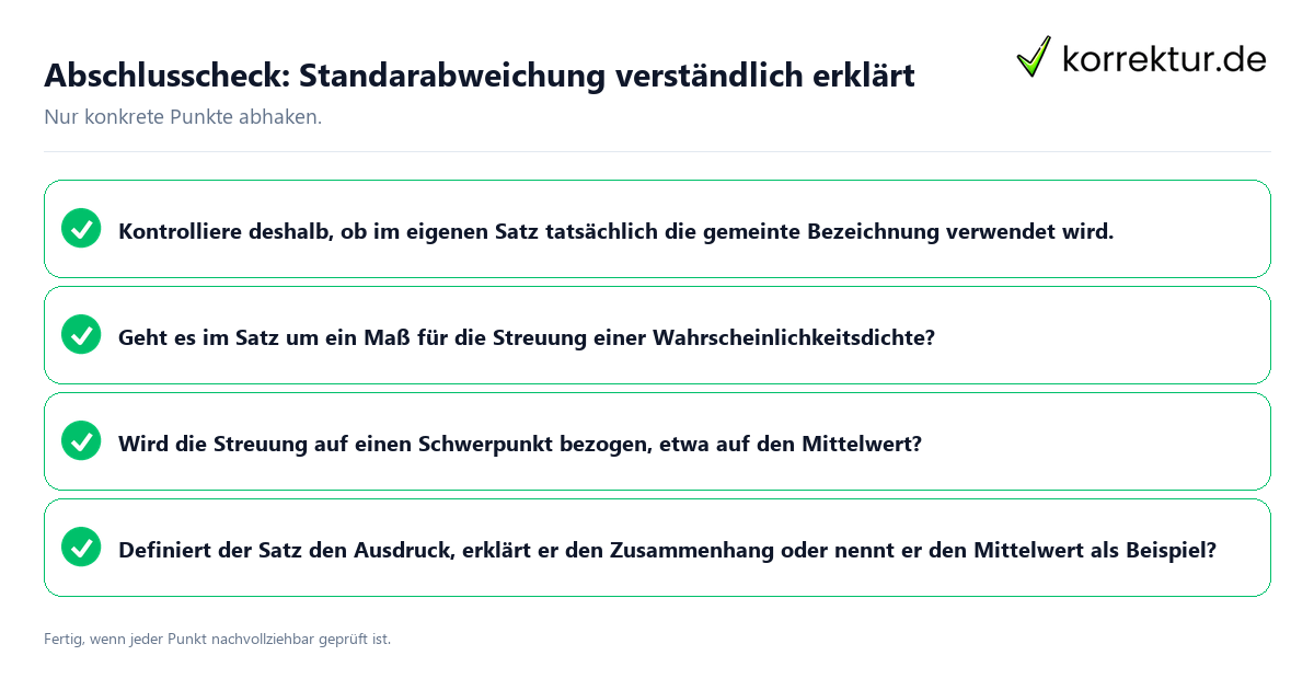 Konkreter Abschlusscheck zu Standarabweichung verständlich erklärt
