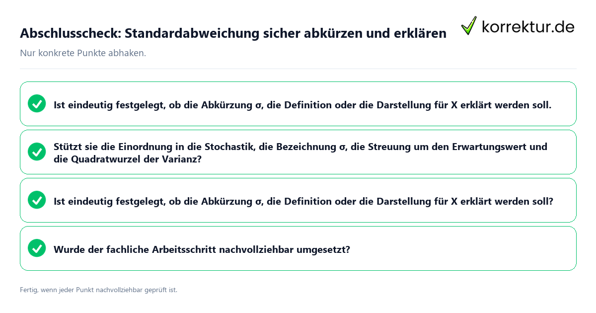 Konkreter Abschlusscheck zu Standardabweichung sicher abkürzen und erklären