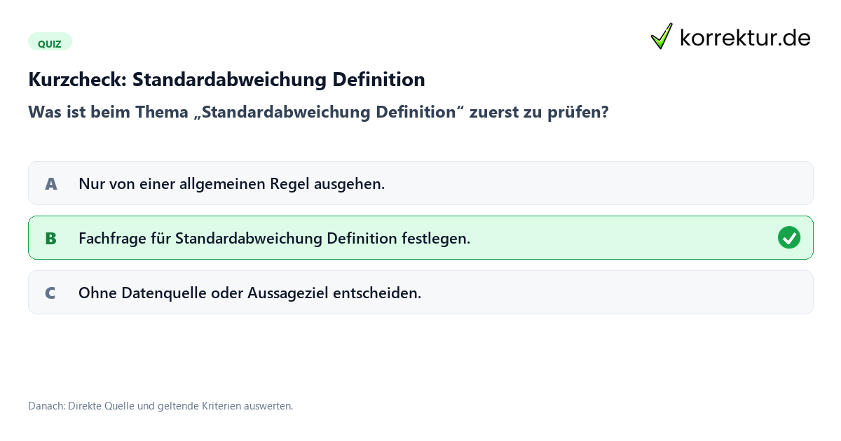 Standardabweichung Definition mit einem Kurzquiz zum sinnvollen nächsten Schritt