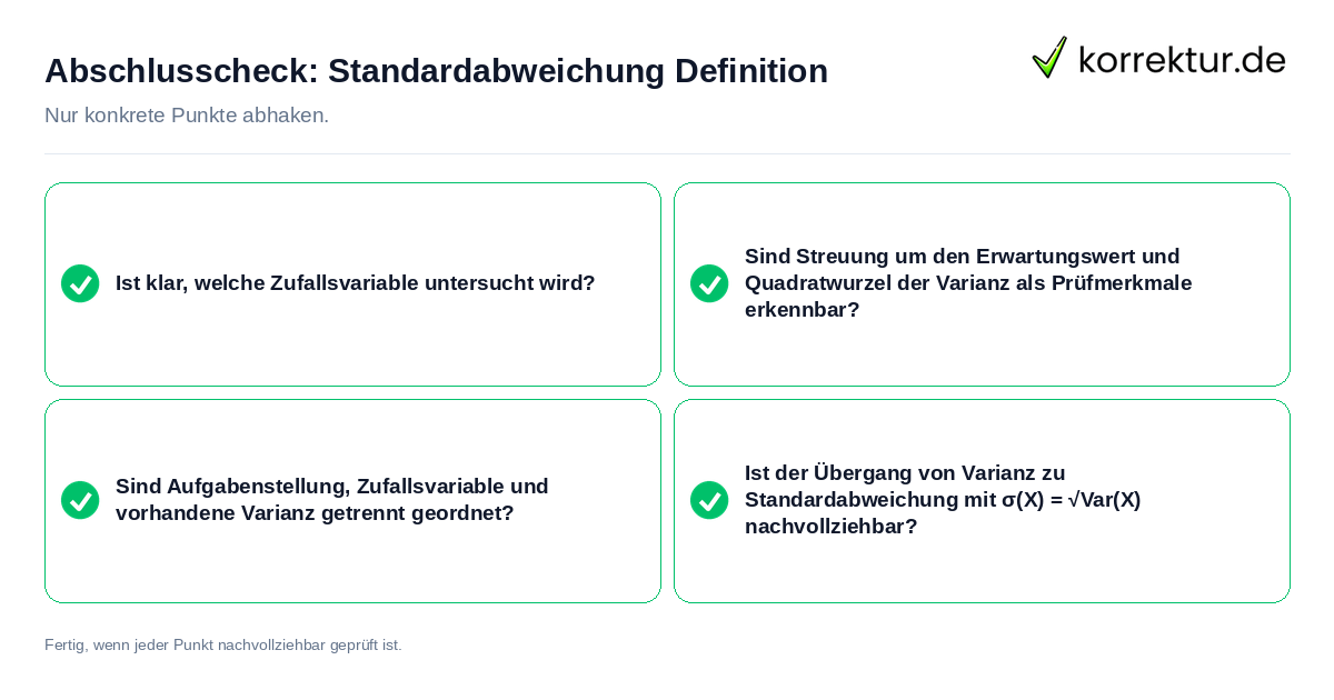Abschlusscheck: Standardabweichung Definition Konkreter Abschlusscheck zu Standardabweichung Definition