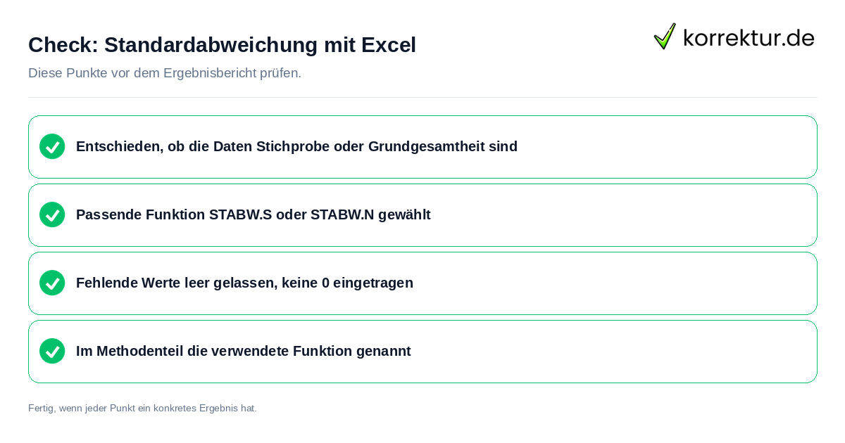 Standardabweichung mit Excel: Prüfliste mit vier Punkten