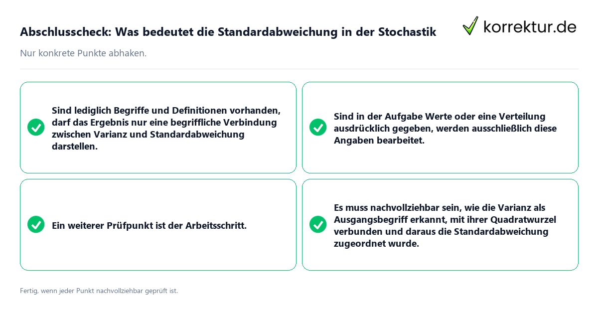 Konkreter Abschlusscheck zu Was bedeutet die Standardabweichung in der Stochastik