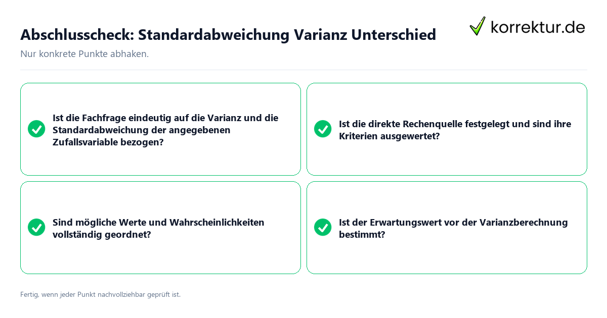 Konkreter Abschlusscheck zu Standardabweichung Varianz Unterschied