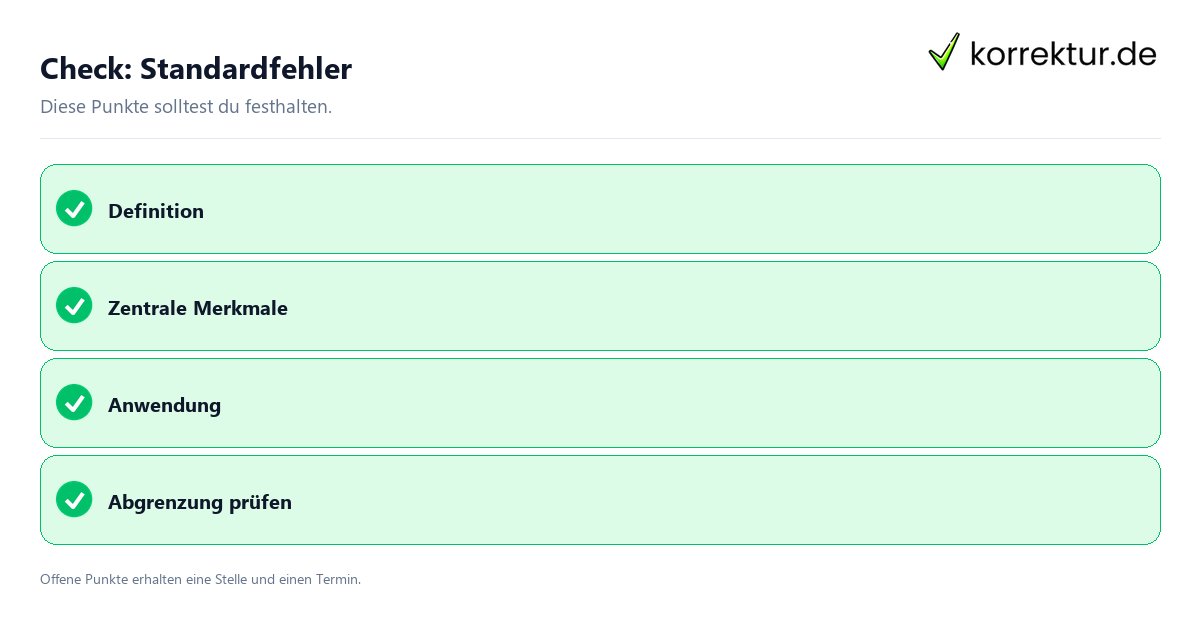Standardfehler mit Checkliste für Unterlagen und nächste Schritte