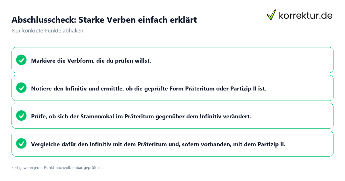 Konkreter Abschlusscheck zu Starke Verben einfach erklärt