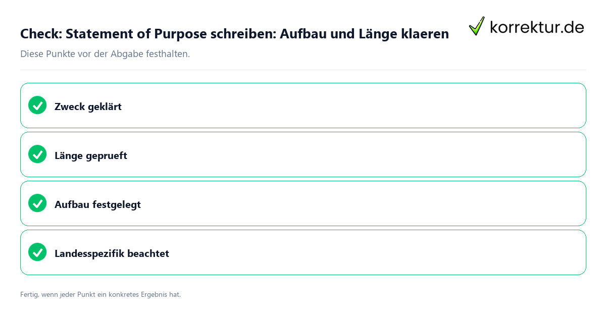 Statement of Purpose schreiben: Aufbau und Länge klären: Prüfliste mit vier Punkten