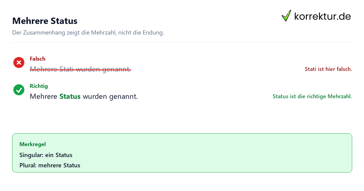 Mehrere Status Wie lautet der richtige Plural von Status? Richtig und falsch im Satz