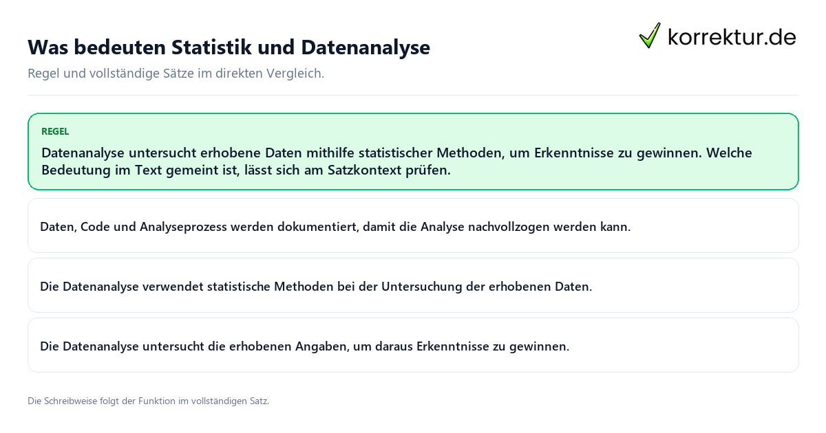 Konkrete Regel und vollständige Beispielsätze zu Was bedeuten Statistik und Datenanalyse
