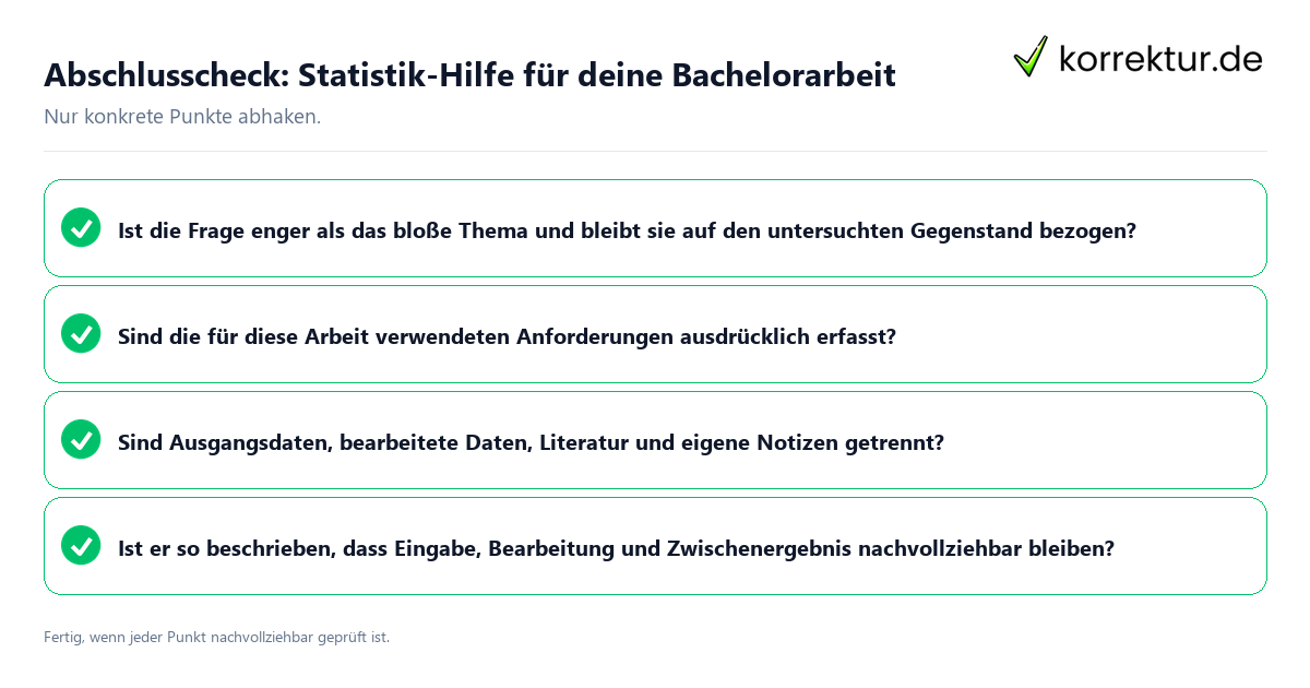 Konkreter Abschlusscheck zu Statistik-Hilfe für deine Bachelorarbeit