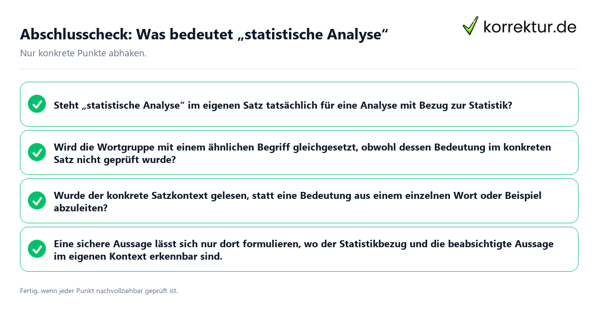 Konkreter Abschlusscheck zu Was bedeutet „statistische Analyse“