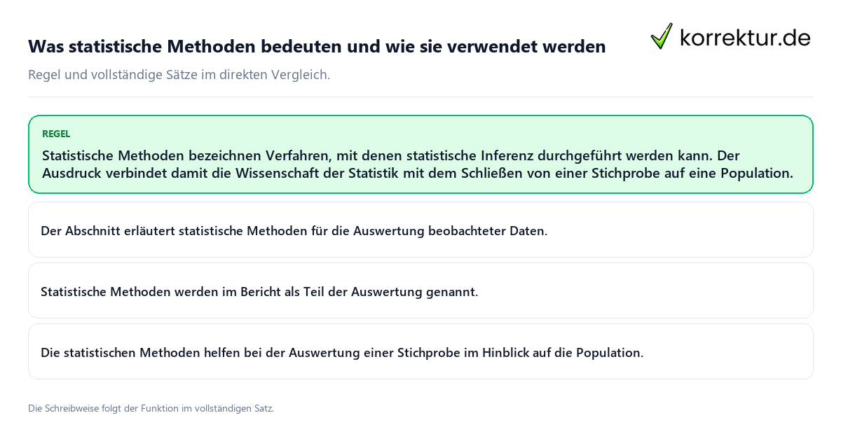 Was statistische Methoden bedeuten und wie sie verwendet werden Konkrete Regel und vollständige Beispielsätze zu Was statistische Methoden bedeuten und wie sie verwendet werden