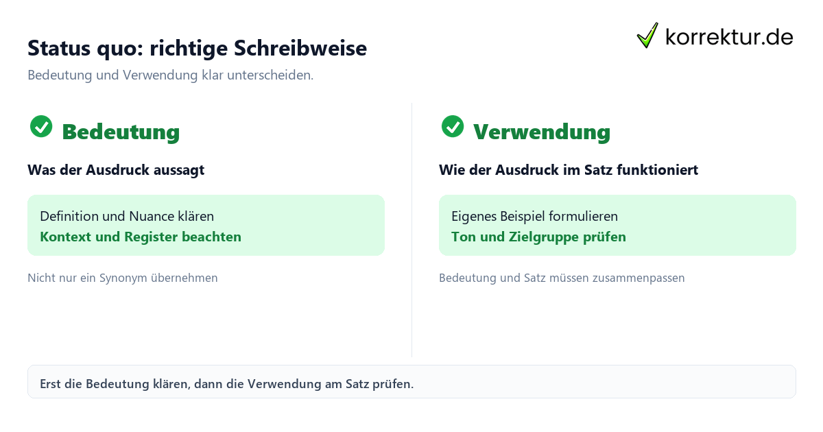 Status quo: richtige Schreibweise mit Bedeutung und passender Verwendung im Vergleich