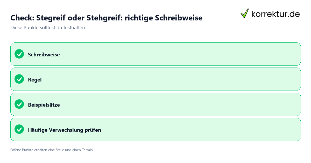 Stegreif oder Stehgreif: richtige Schreibweise mit Checkliste für Unterlagen und nächste Schritte