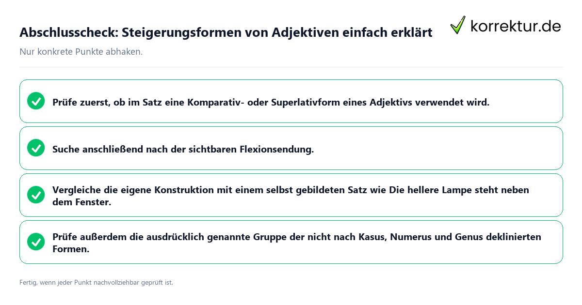 Konkreter Abschlusscheck zu Steigerungsformen von Adjektiven einfach erklärt
