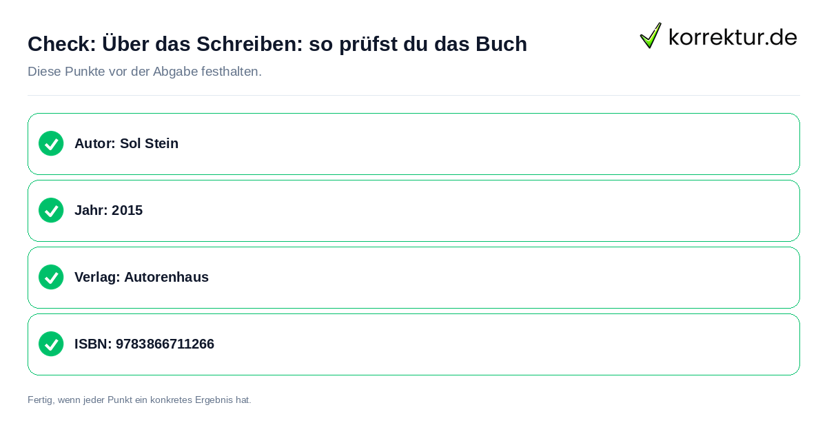 Check: Über das Schreiben: so prüfst du das Buch Über das Schreiben: so prüfst du das Buch: Prüfliste mit vier Punkten