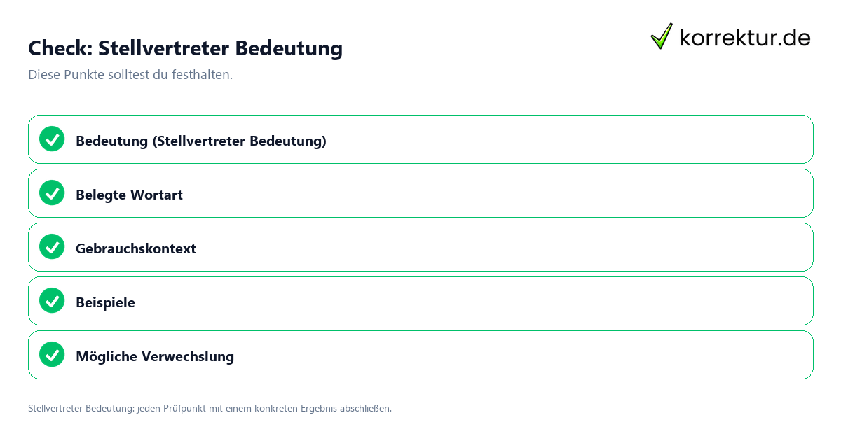 Stellvertreter Bedeutung mit einer themenspezifischen Checkliste
