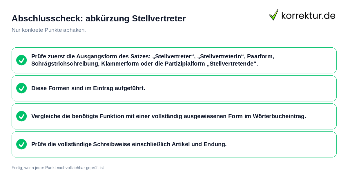 Abschlusscheck: abkürzung Stellvertreter Konkreter Abschlusscheck zu abkürzung Stellvertreter
