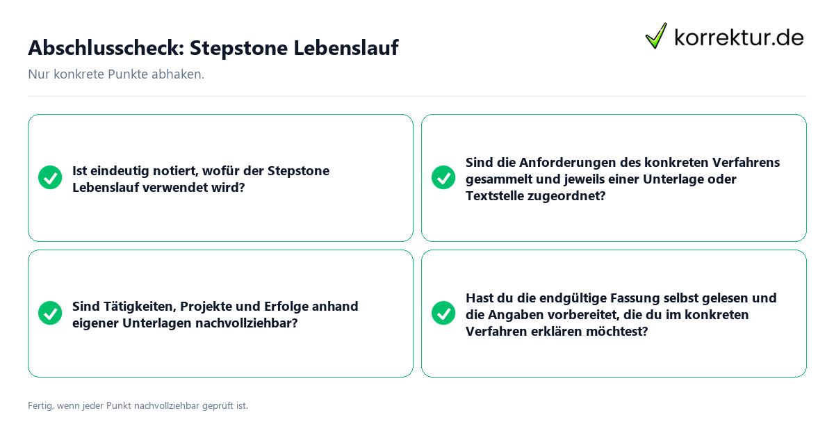 Konkreter Abschlusscheck zu Stepstone Lebenslauf