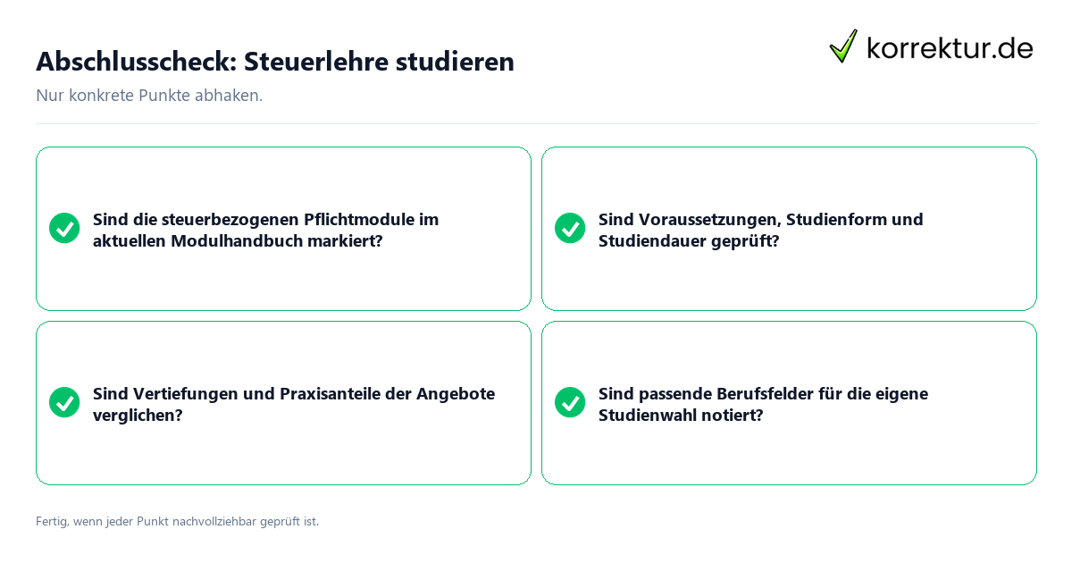 Konkreter Abschlusscheck zu Steuerlehre studieren