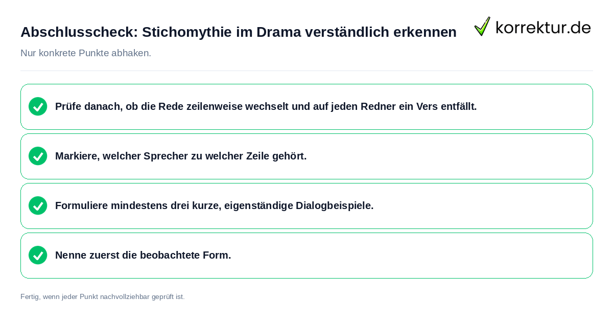 Abschlusscheck: Stichomythie im Drama verständlich erkennen Konkreter Abschlusscheck zu Stichomythie im Drama verständlich erkennen