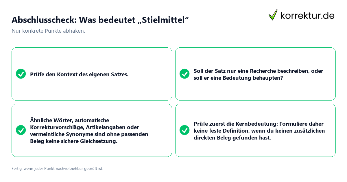 Konkreter Abschlusscheck zu Was bedeutet „Stielmittel“