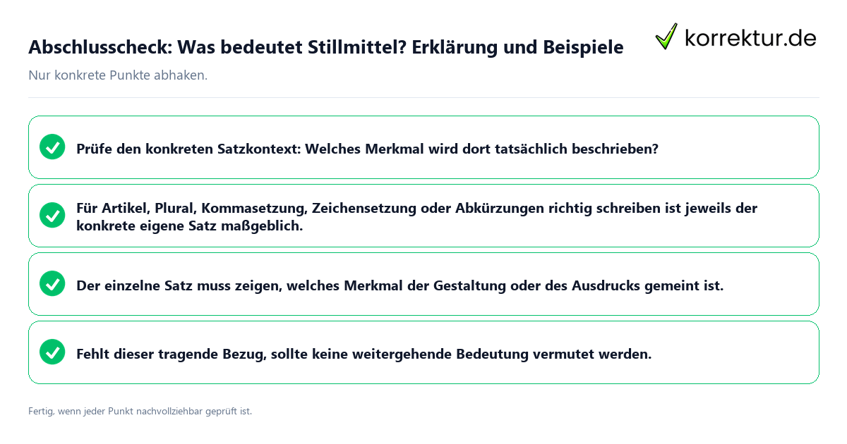 Abschlusscheck: Was bedeutet Stillmittel? Erklärung und Beispiele Konkreter Abschlusscheck zu Was bedeutet Stillmittel? Erklärung und Beispiele