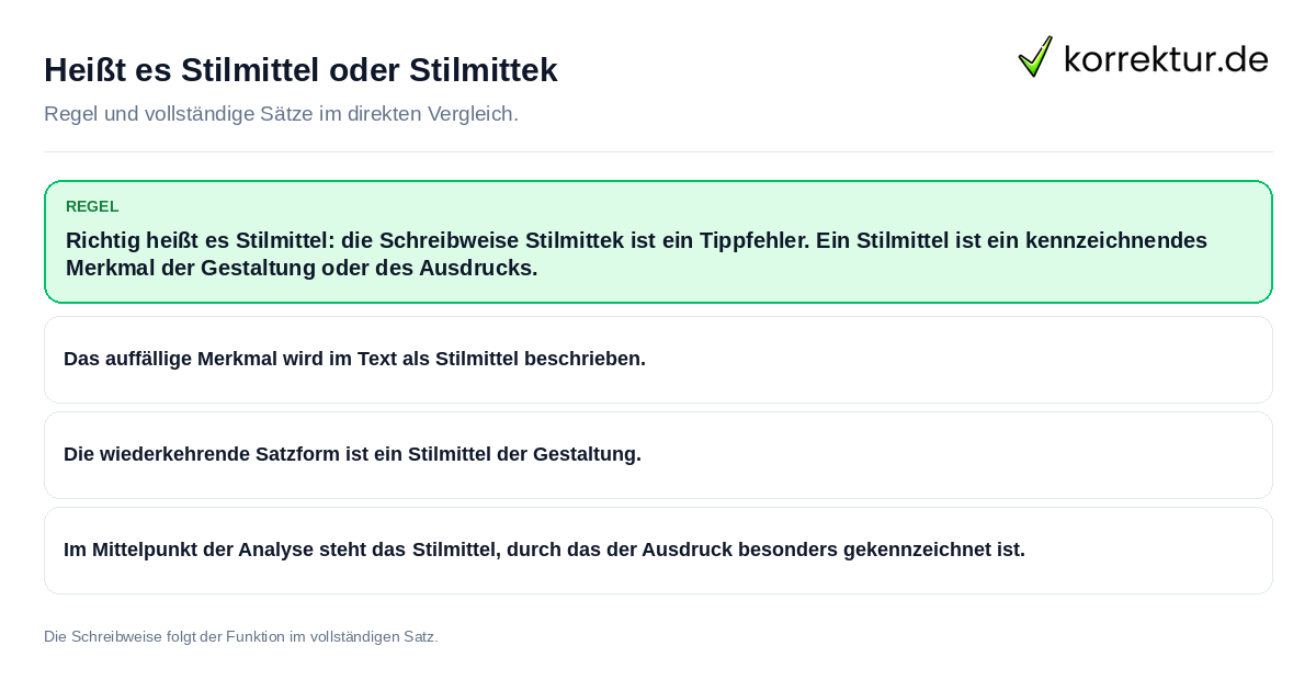 Heißt es Stilmittel oder Stilmittek Konkrete Regel und vollständige Beispielsätze zu Heißt es Stilmittel oder Stilmittek